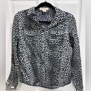 Michael Kors Black and White Leopard Print Button Down Shirt